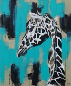 GIRAFFE IN TURQUOISE, Painting, Acrylic on Canvas