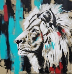 LION n 21 - SERIES BIG CAT, peinture, acrylique sur toile