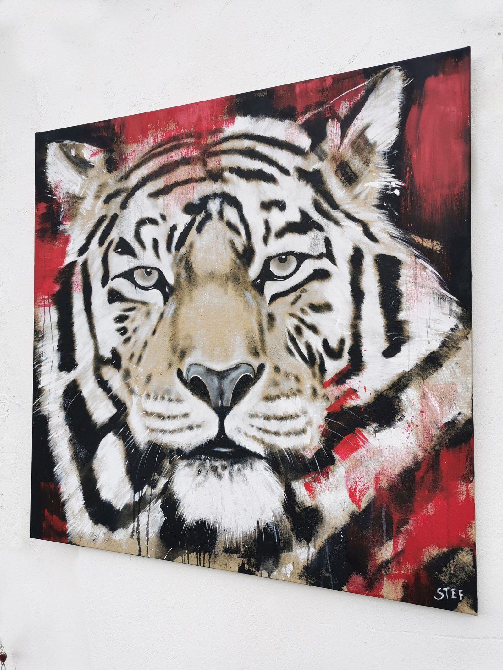 TIGRE #10 - Gran felino, Pintura, Acrílico sobre lienzo - Painting Contemporáneo de Stefanie Rogge