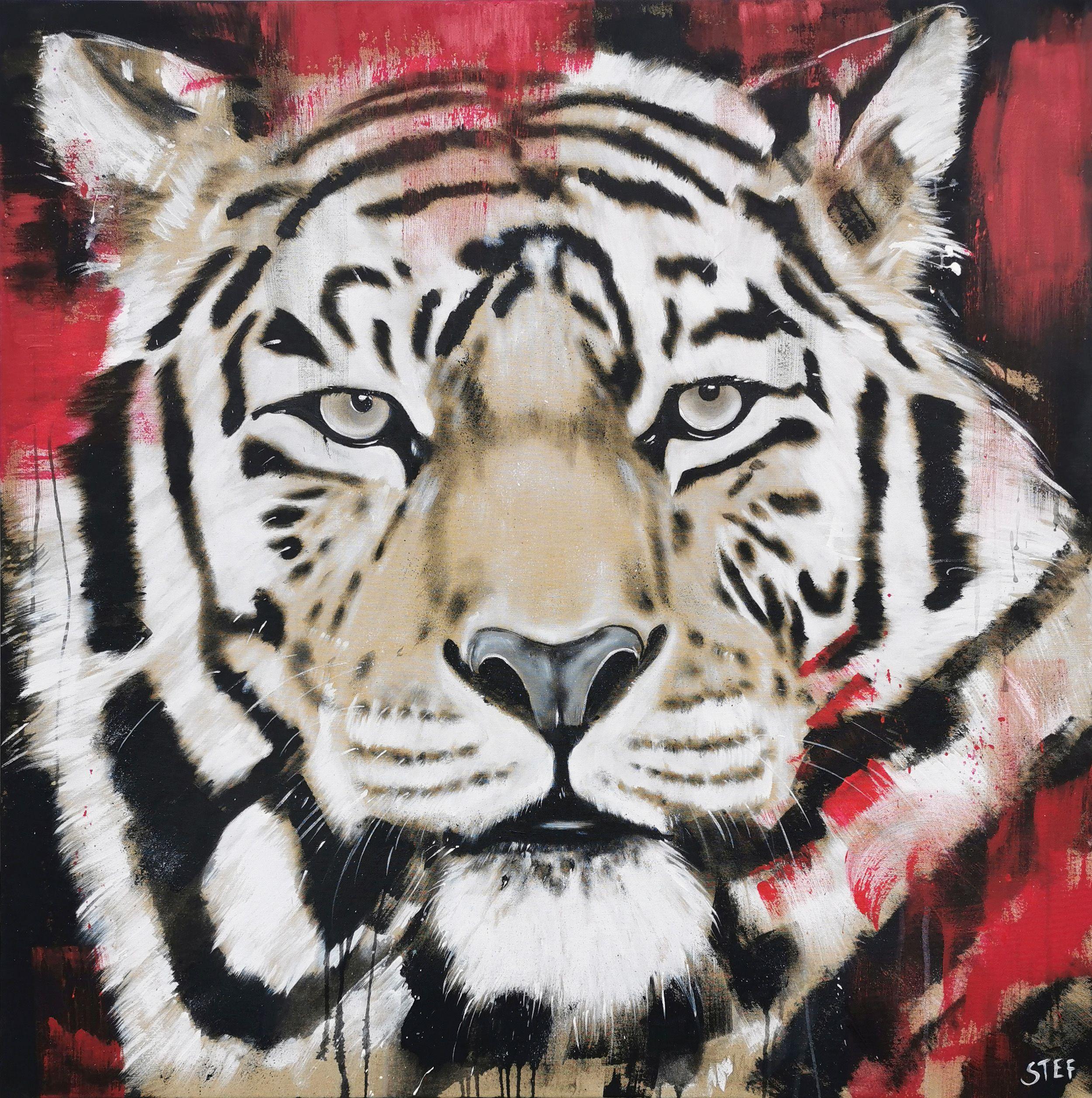 TIGRE #10 - Gran felino, Pintura, Acrílico sobre lienzo - Painting de Stefanie Rogge