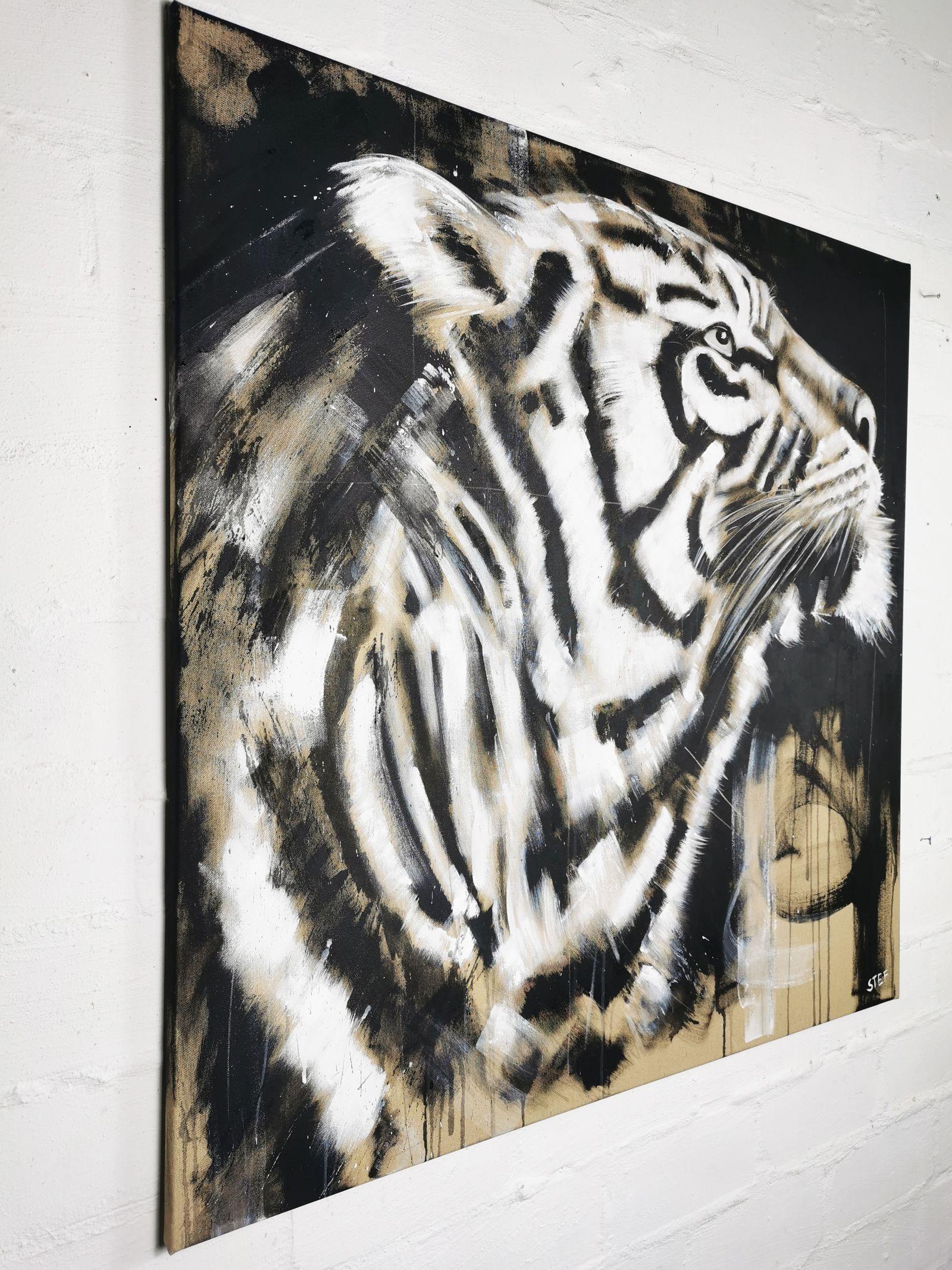 TIGRE #8 - Gran felino, Pintura, Acrílico sobre lienzo - Painting Contemporáneo de Stefanie Rogge