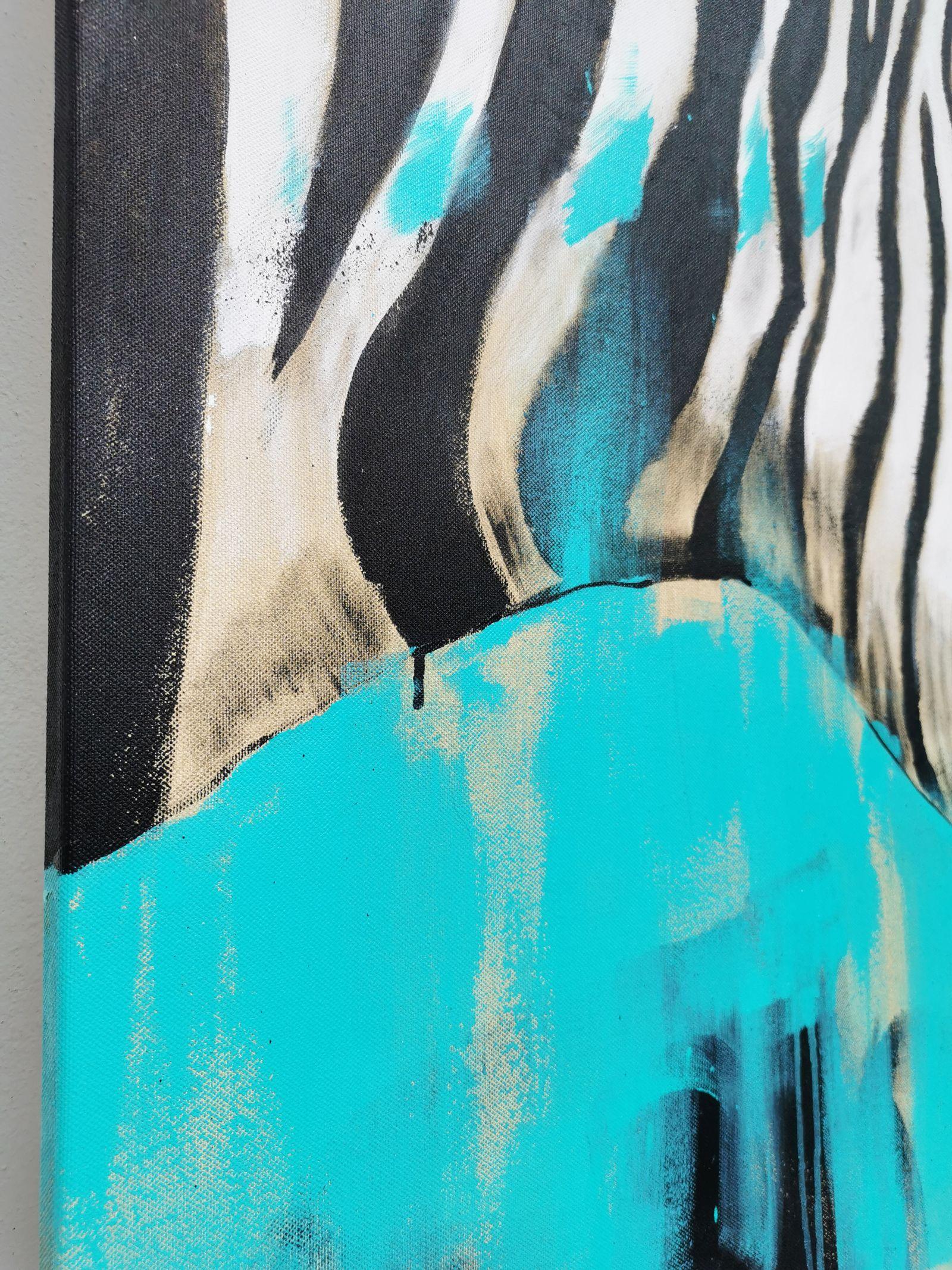 ZEBRA IN TURQUOISE, Painting, Acrylic on Canvas For Sale 1