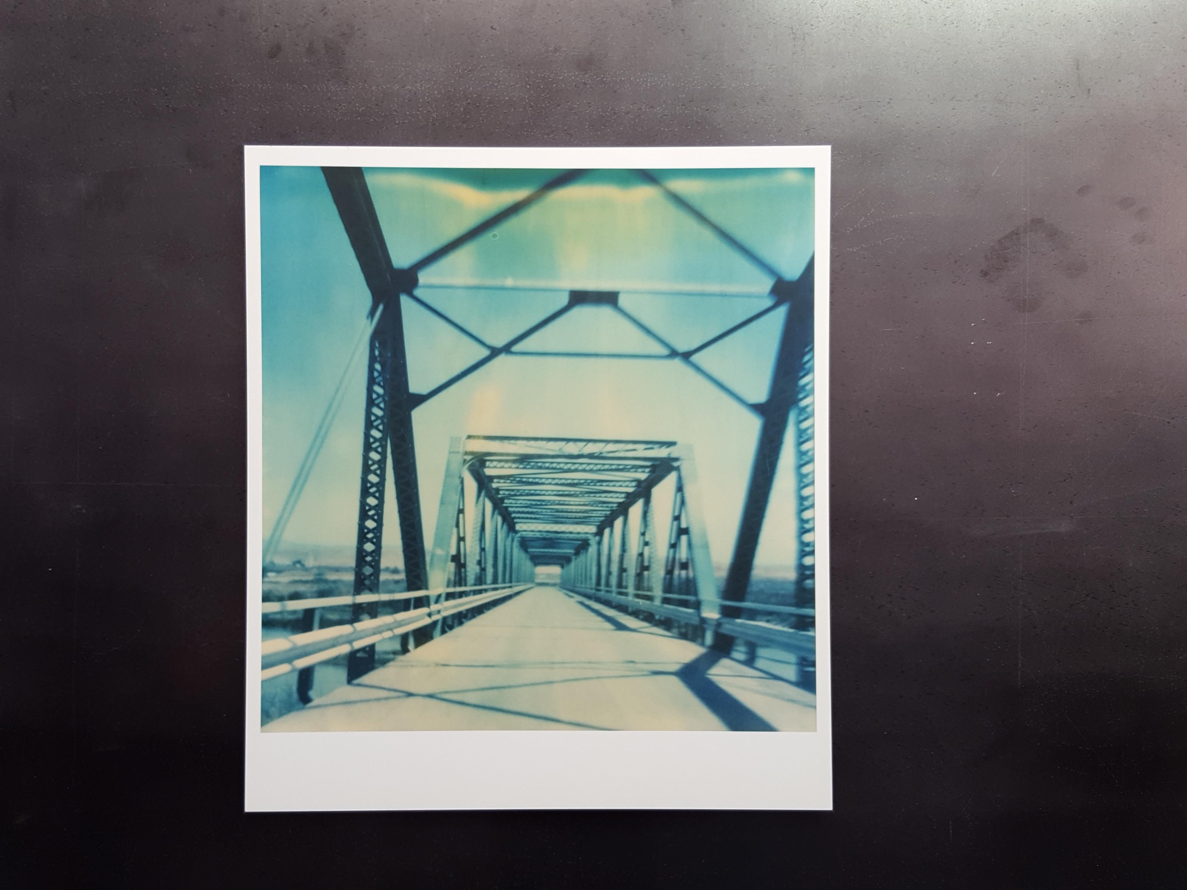 Blue Bridge - Analog, Mounted, Vintage, Contemporary, Landscape, Polaroid, Color - Photograph by Stefanie Schneider