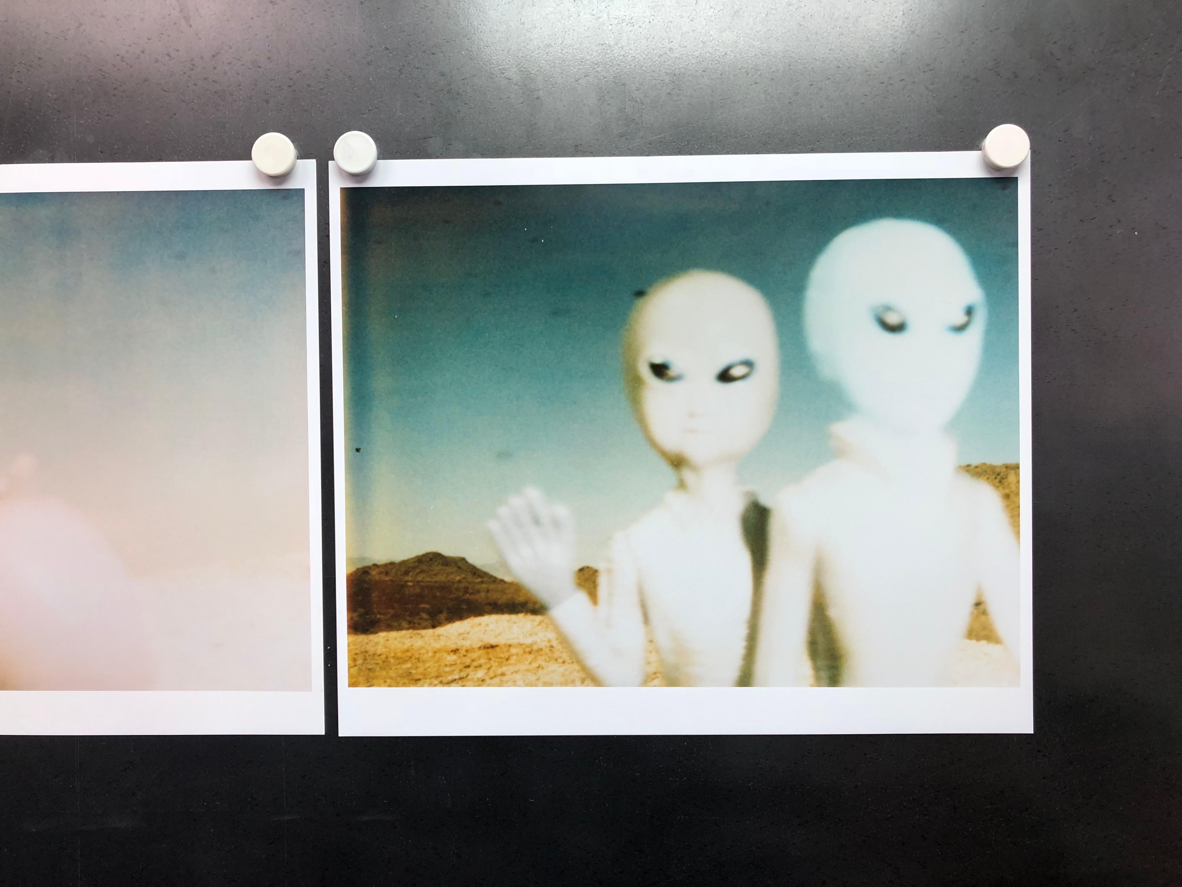 Aliens - triptych, analog hand-prints - Polaroid, Contemporary, Pop-Art, Color - Black Still-Life Photograph by Stefanie Schneider