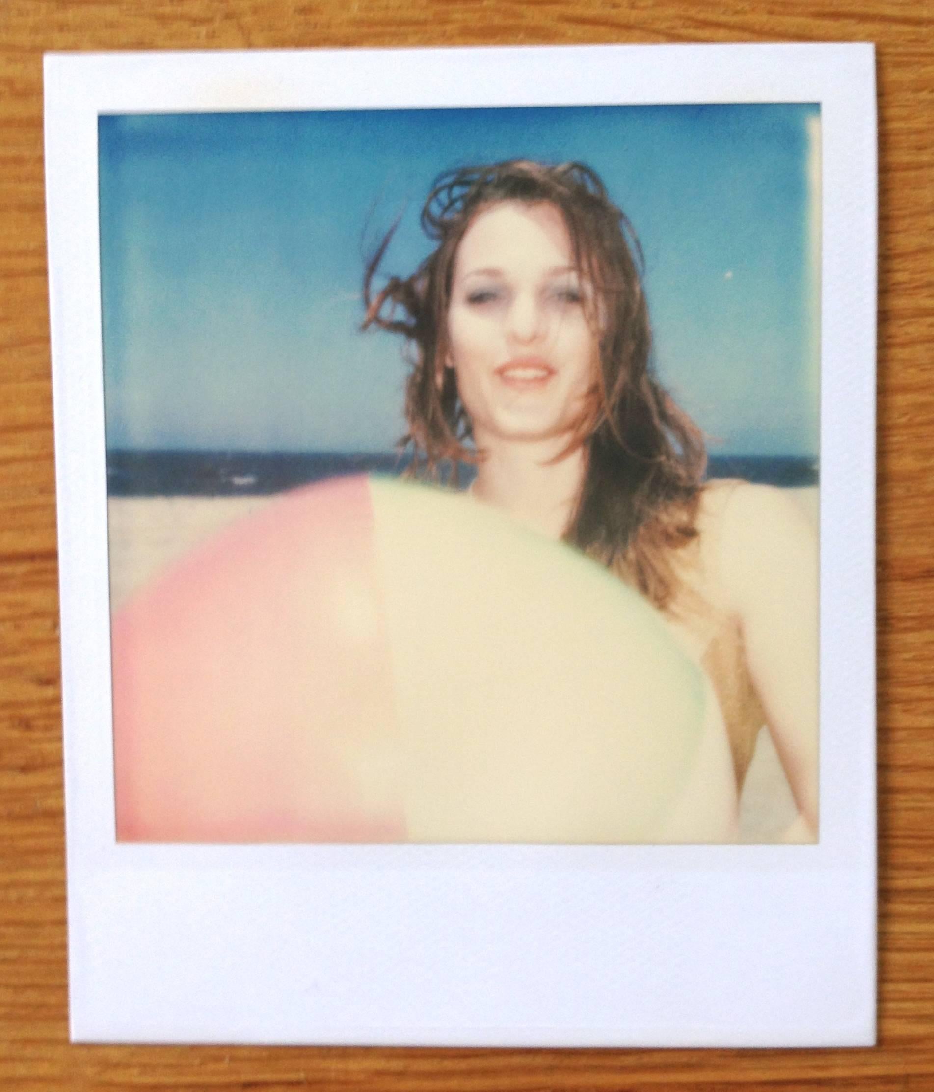 Camille with Beach Ball (Beachshoot) - Original Polaroid Unique Piece - Photograph by Stefanie Schneider
