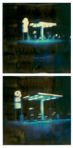 Vintage Gas Station at Night (Stranger than Paradise) - diptych