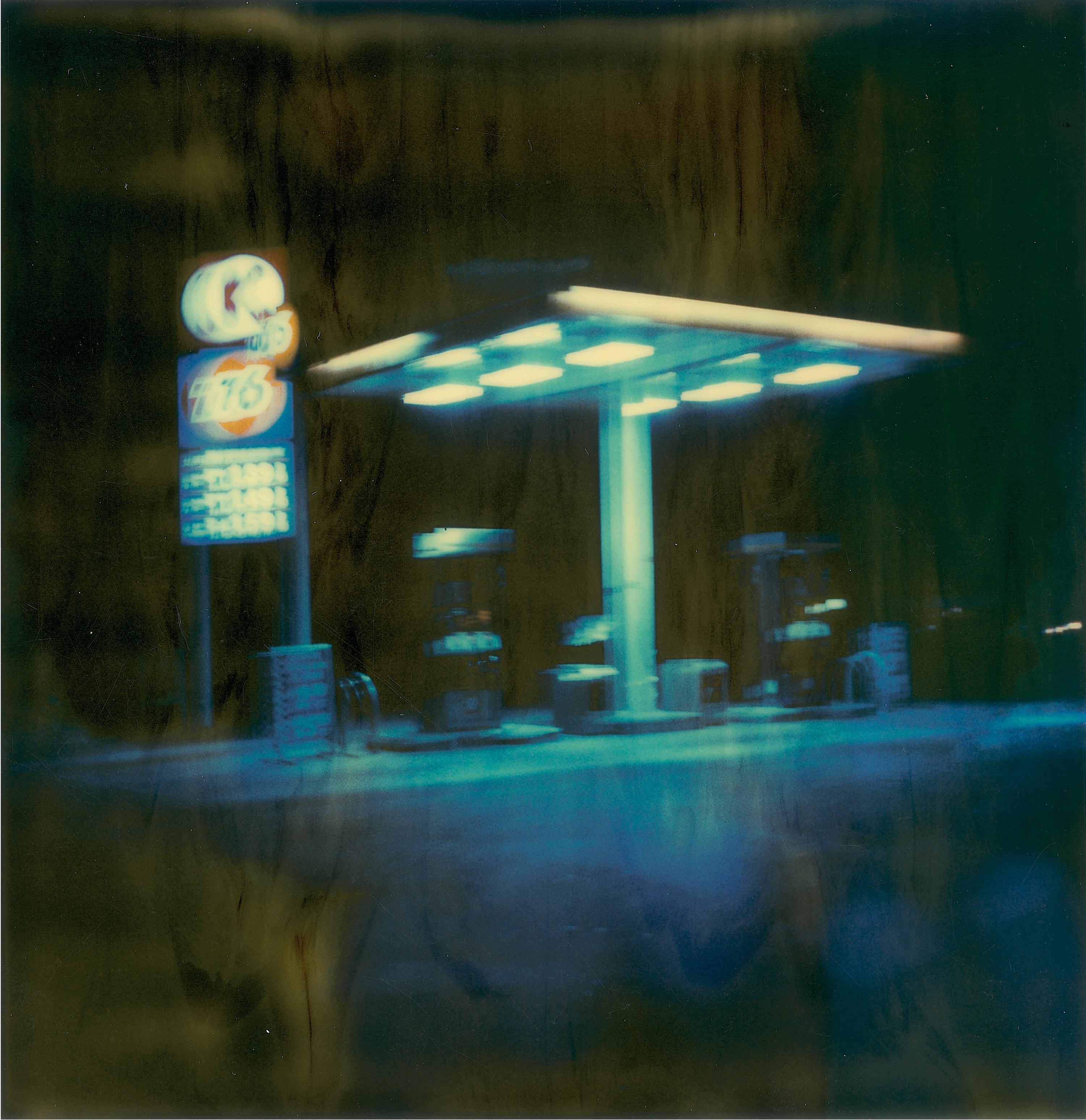 Stefanie Schneider Landscape Photograph - Gasstation at Night II  (Stranger than Paradise) - Contemporary, Polaroid, Color