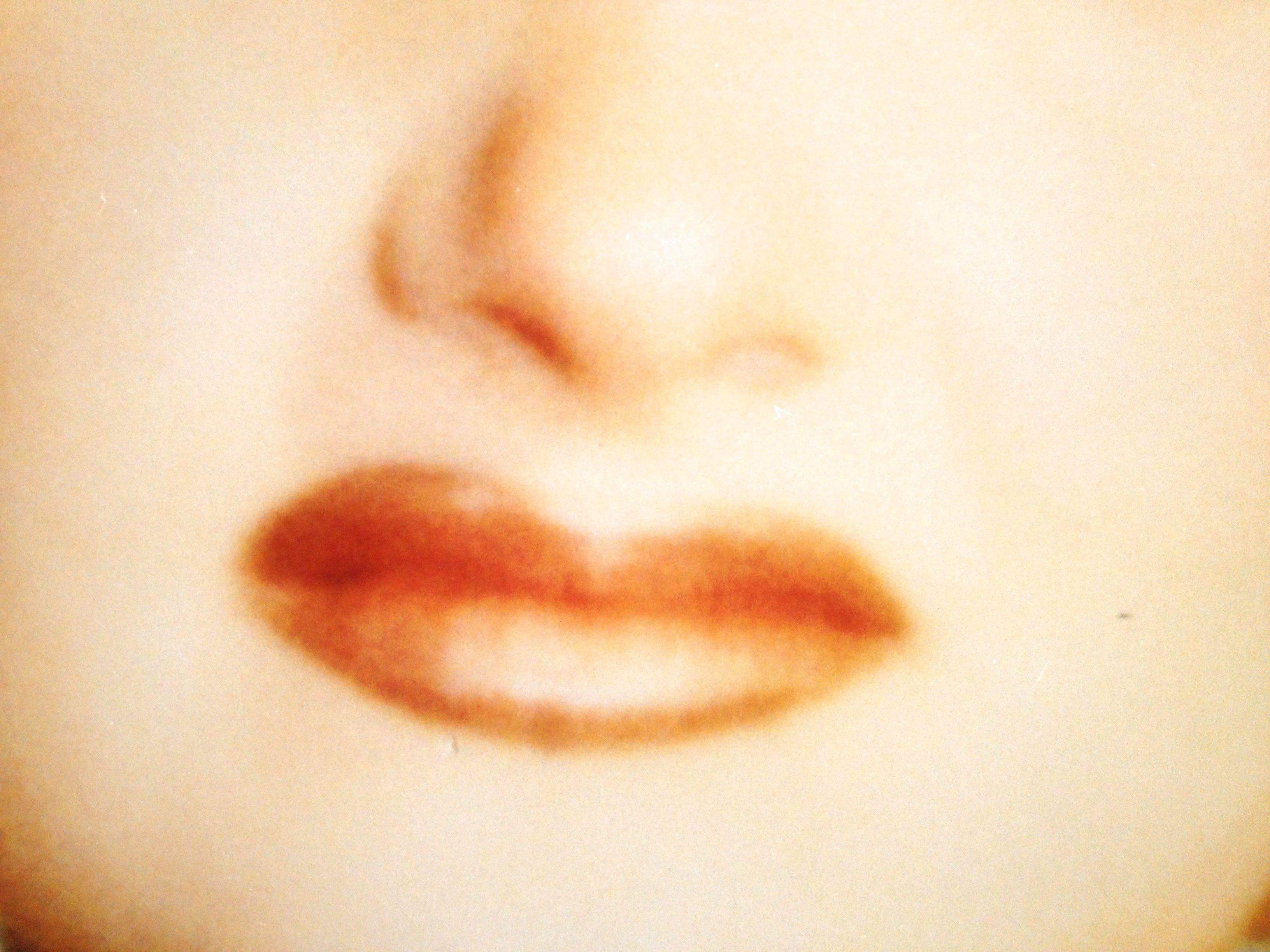 Kirsten Red Lips (California Blue Screen) - analog - Outsider Art Photograph by Stefanie Schneider