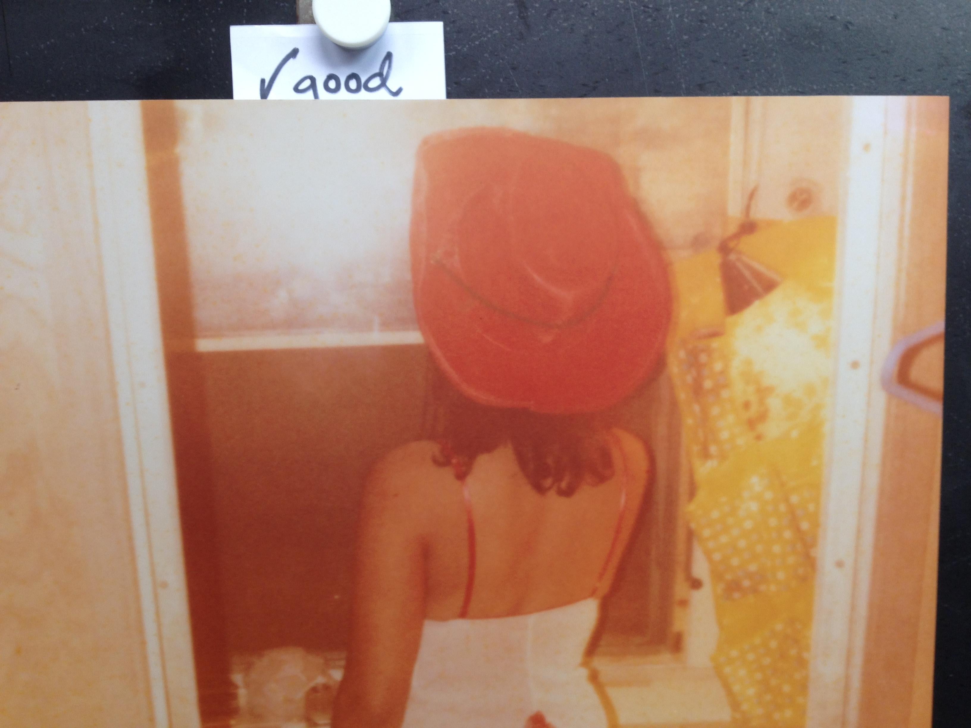 'Margarita smokes in Bathroom' (Till Death do us Part) - Polaroid, Contemporary - Brown Figurative Photograph by Stefanie Schneider