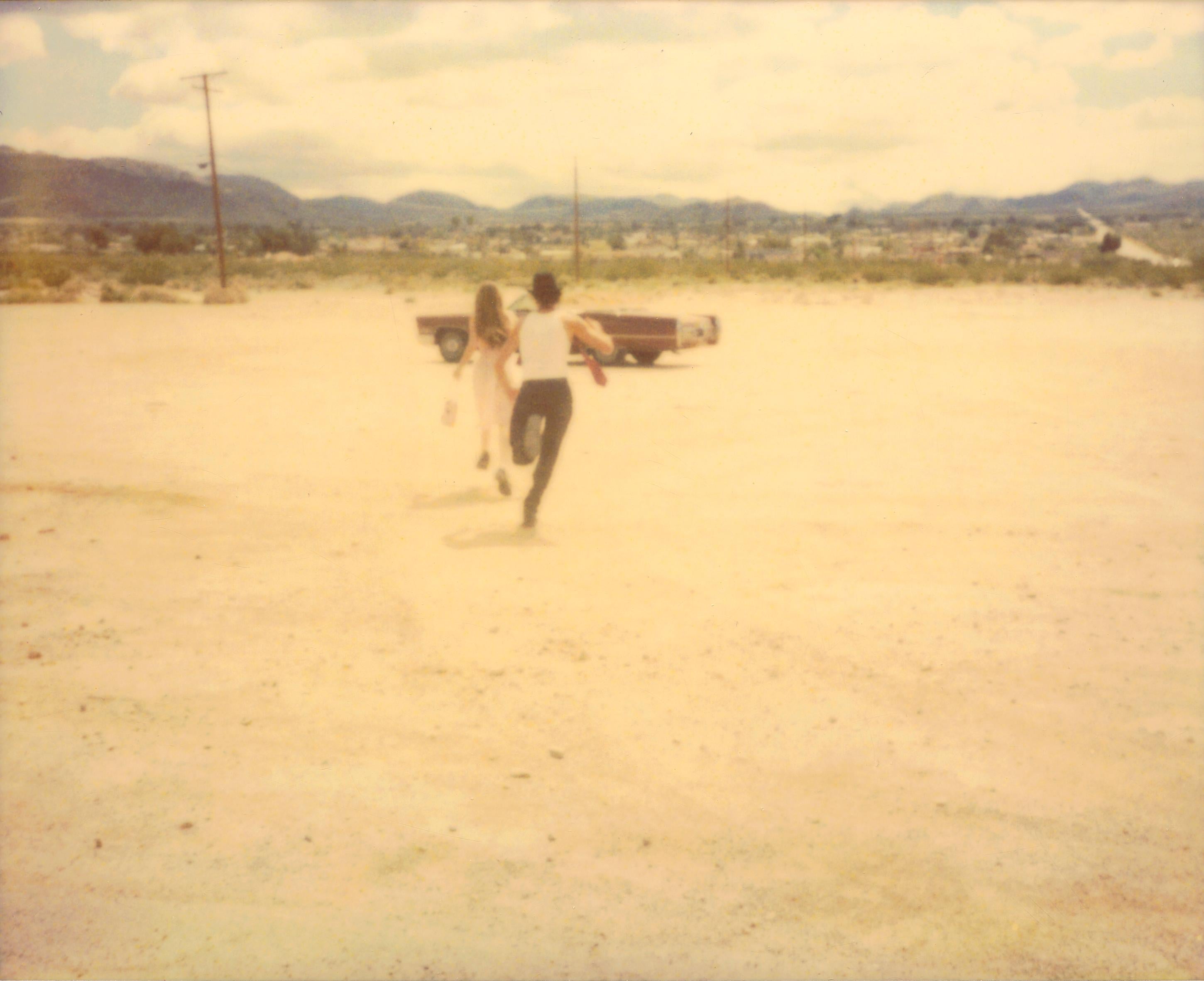 Running in front of Church (Sidewinder) 4 pieces based on 4 Polaroids, analog - Photograph by Stefanie Schneider