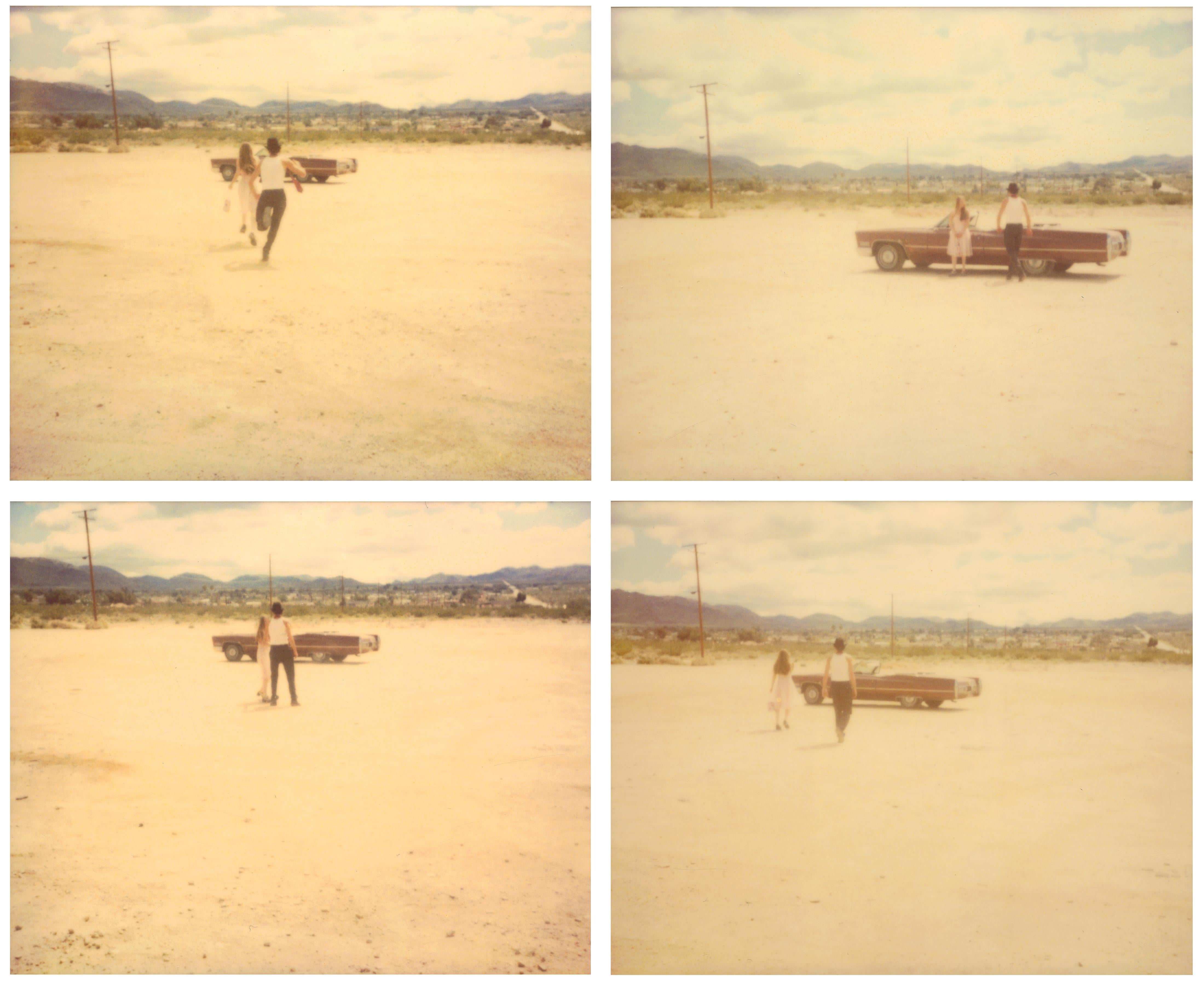 Stefanie Schneider Color Photograph - Running in front of Church (Sidewinder) 4 pieces based on 4 Polaroids, analog