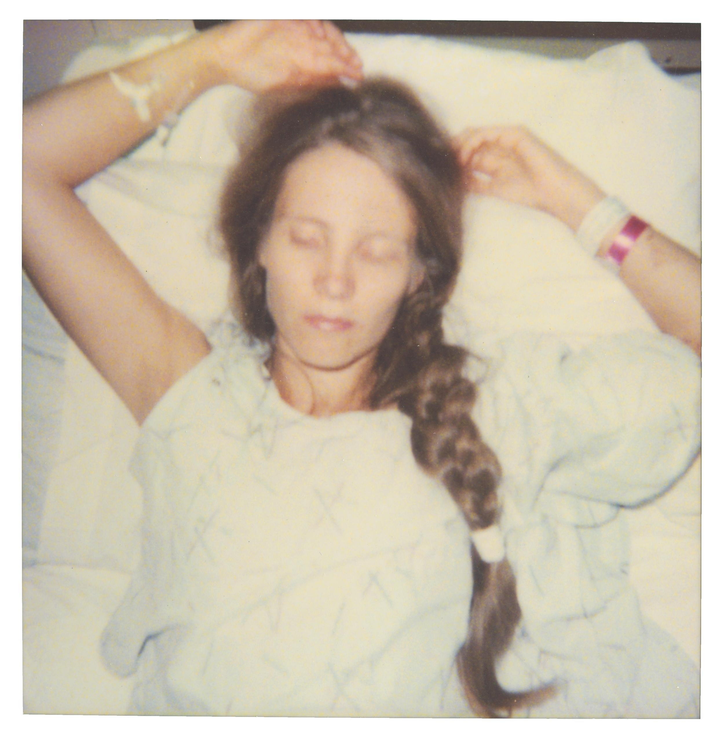 Sleep (Burned) diptych - Polaroid, Contemporary, 21st Century, Portrait - Beige Portrait Photograph by Stefanie Schneider