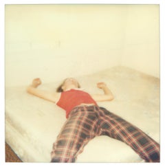 Vintage Stefanie on bed looking quite dead (29 Palms, CA) - Analog, Polaroid, mounted