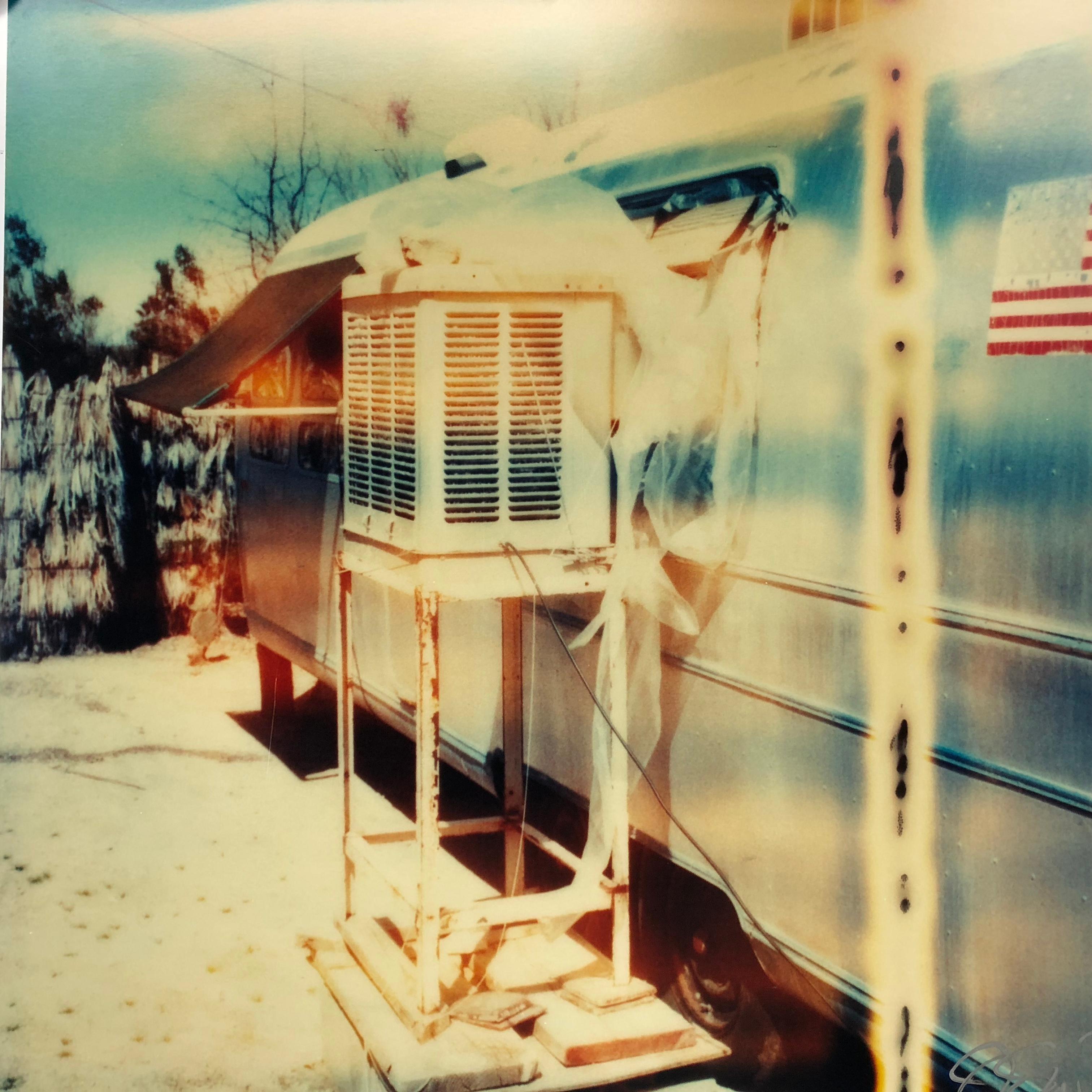 The Millennial Falcon (Sidewinder), analog, 100x98cm - Polaroid, 21st Century - Beige Color Photograph by Stefanie Schneider
