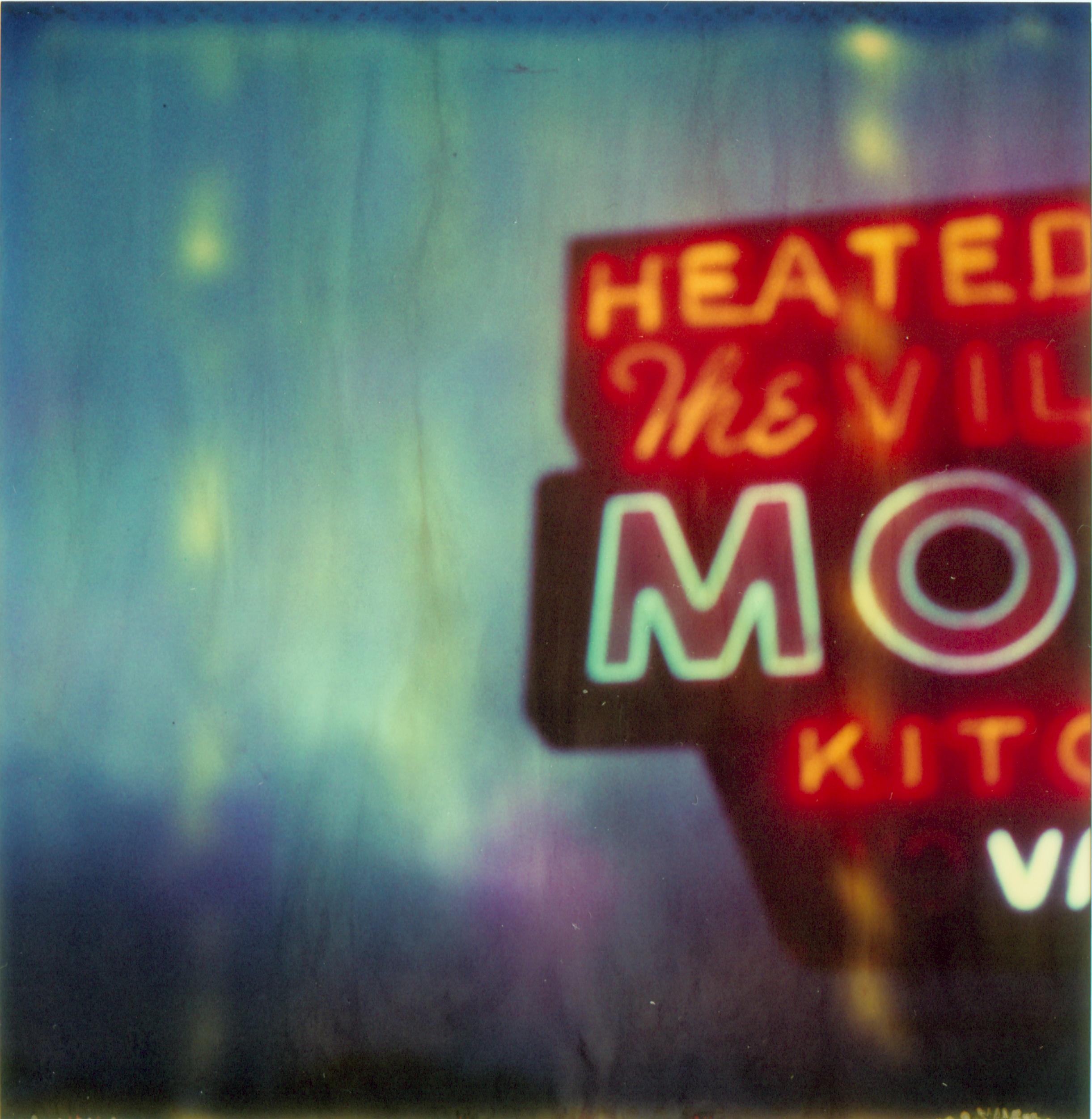 Stefanie Schneider Landscape Photograph - The Village Motel Blue - analog, mounted, Polaroid, Contemporary, Icons, Color