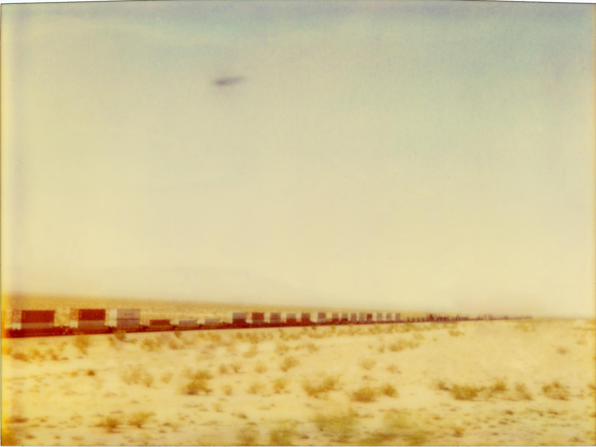 Train crosses Plain (Wastelands) - analog hand-print, mounted - Polaroid, Color