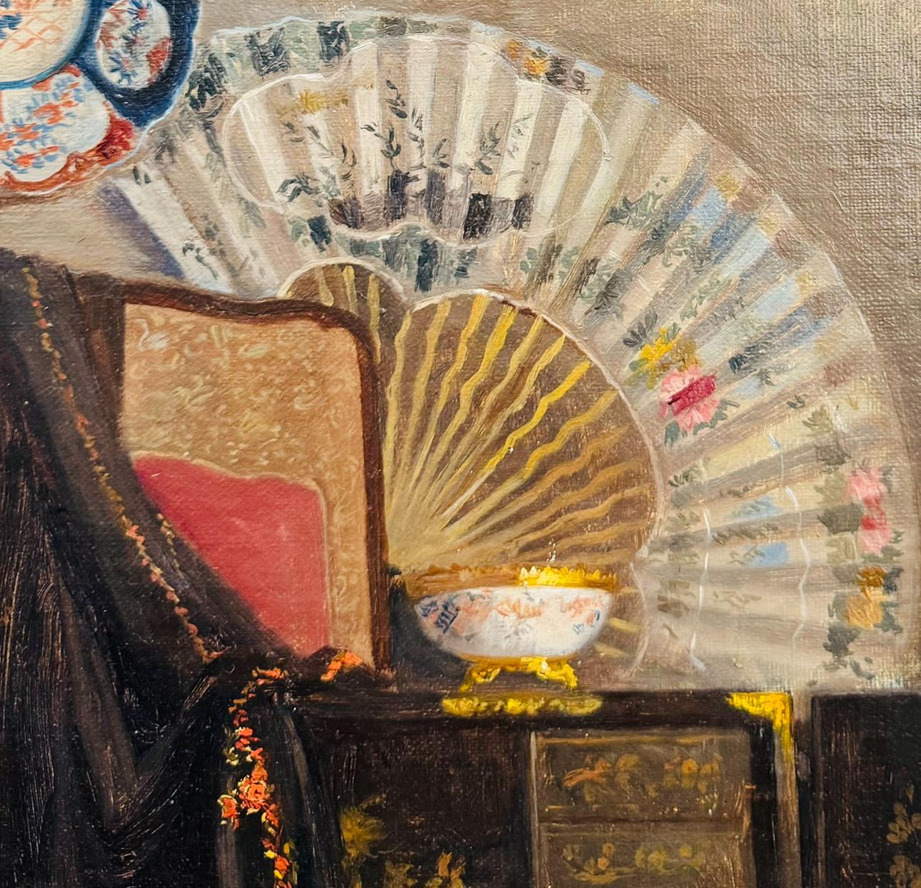 Art Deco CHINOISERIE Interior Painting Of Japonais Vases and Fabrics For Sale 6