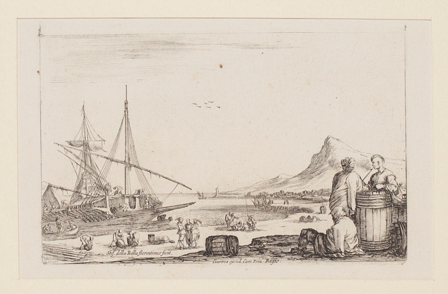 Harbor – Radierung von Stefano Della Bella – 17. Jahrhundert