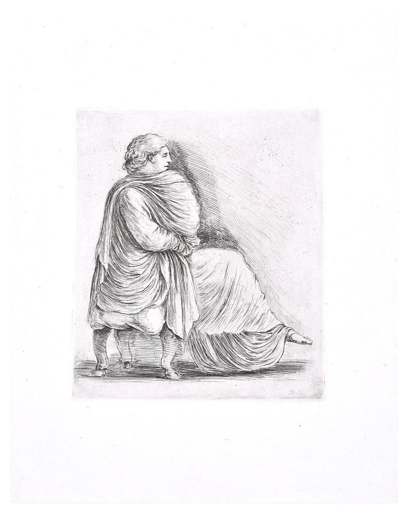 Seated Woman in Profile - Original Etching by S. Della Bella - 1660 – Print von Stefano Della Bella