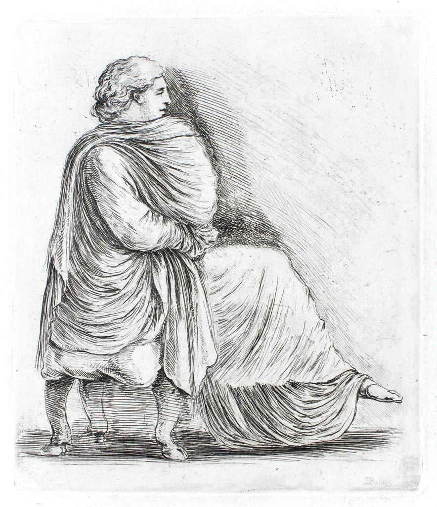 Stefano Della Bella Figurative Print – Seated Woman in Profile - Original Etching by S. Della Bella - 1660