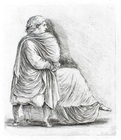 Seated Woman in Profile - Original Etching by S. Della Bella - 1660