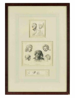 Study of Faces - Etching by Stefano Della Bella - 17th Century