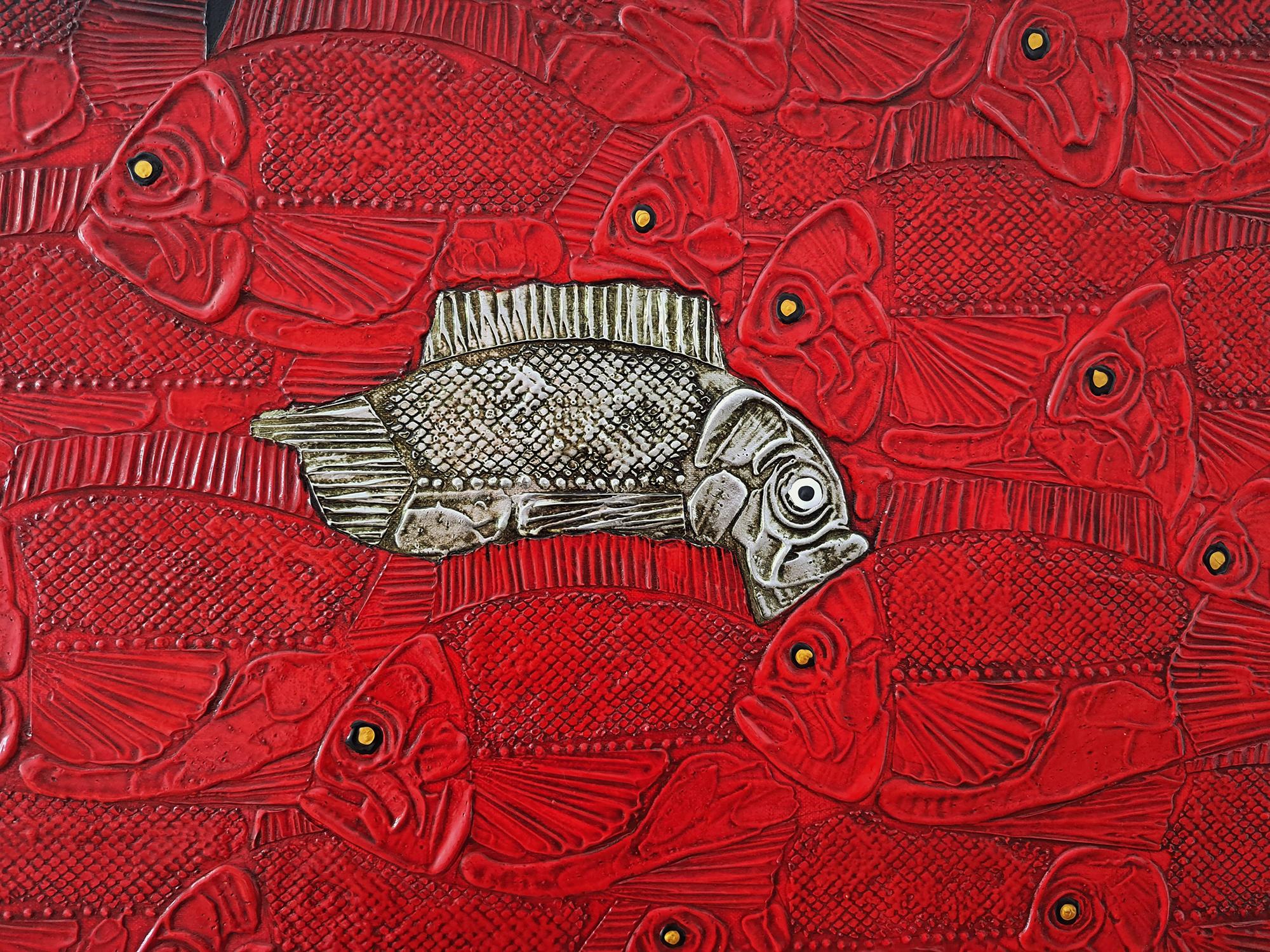 Controcorrente II - Pittura Foglia d'oro Nero Marrone Rosso - Painting di Stefano Georges