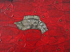 Against the current II - Painting Gold Leaf Black Brown Red