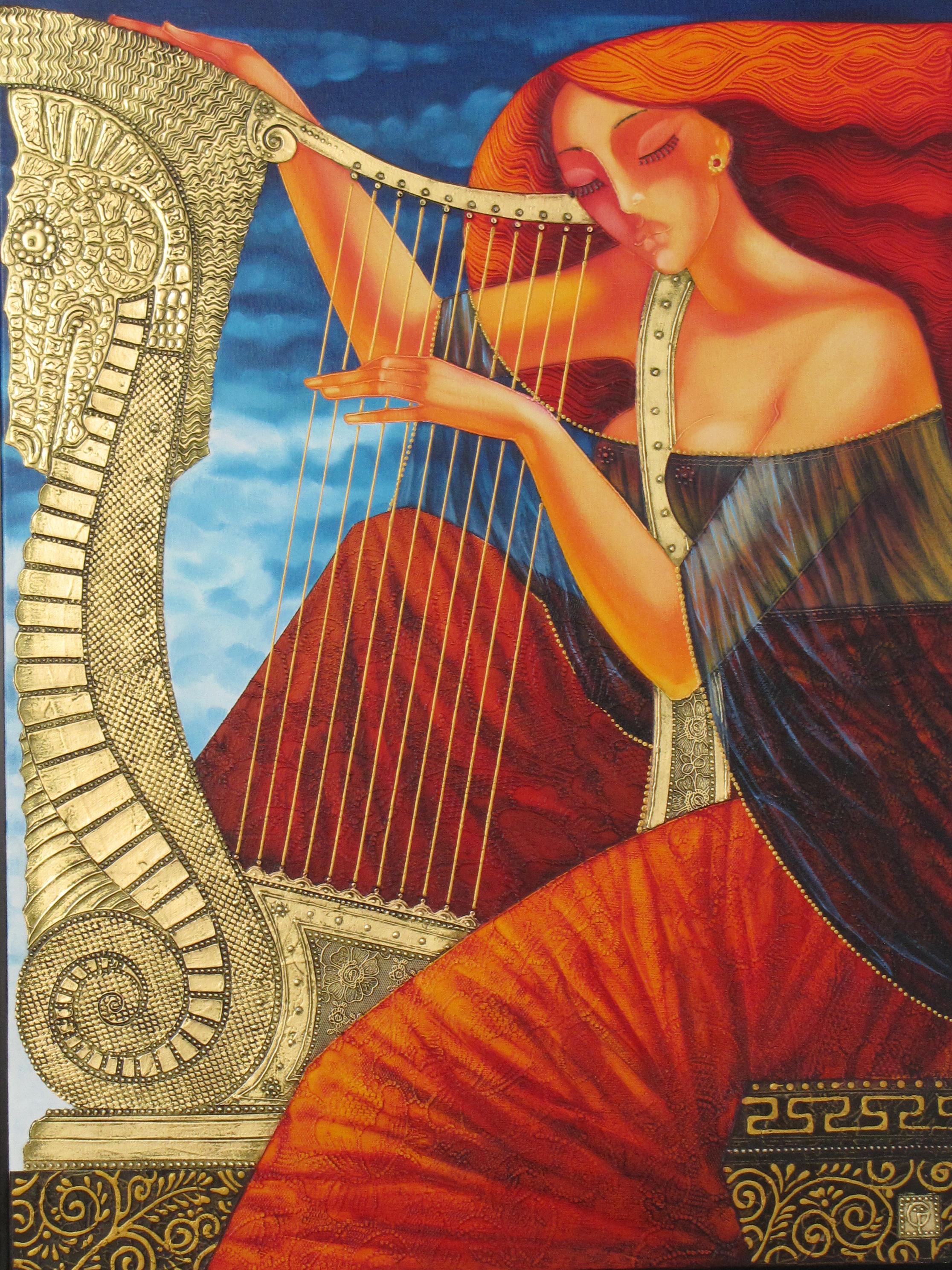 Stefano Georges Figurative Painting – Celestial Harp