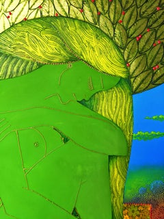 Spring - A figurative Nude Painting Gold Leaf Blue Grey Brown Red