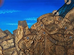 The Good Chance - Figurative Painting Gold Leaf Blue Grey Brown