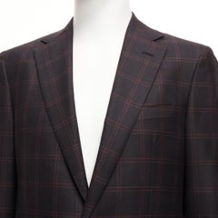 STEFANO RICCI black burgundy checkered wool cashmere blazer jacket IT48 M