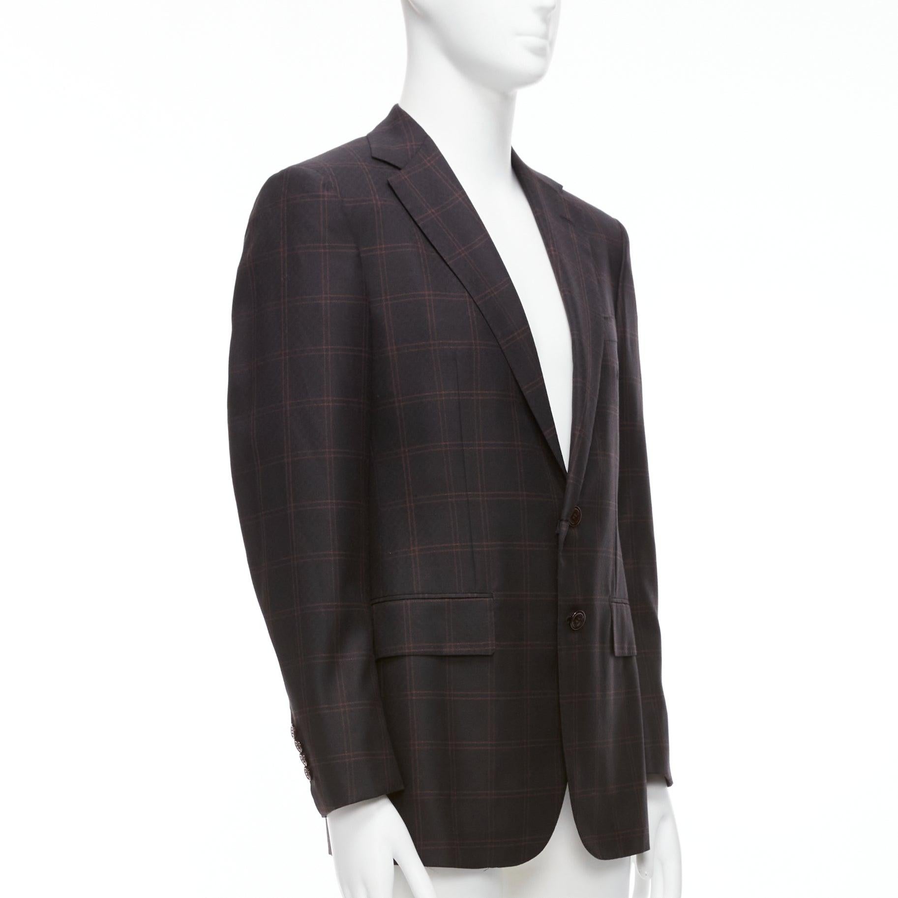 STEFANO RICCI black burgundy checkered wool cashmere blazer jacket IT48 M In New Condition For Sale In Hong Kong, NT