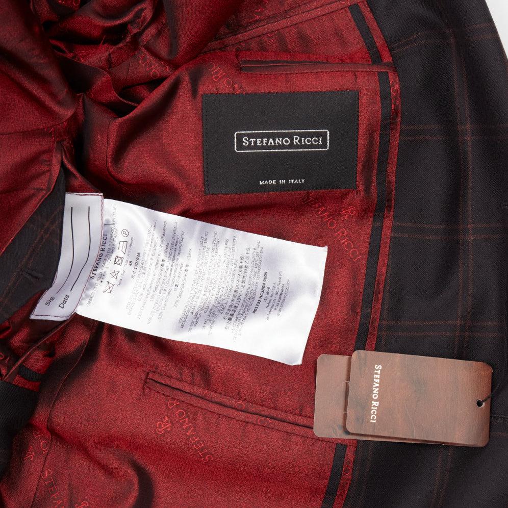 STEFANO RICCI black burgundy checkered wool cashmere blazer jacket IT48 M For Sale 4