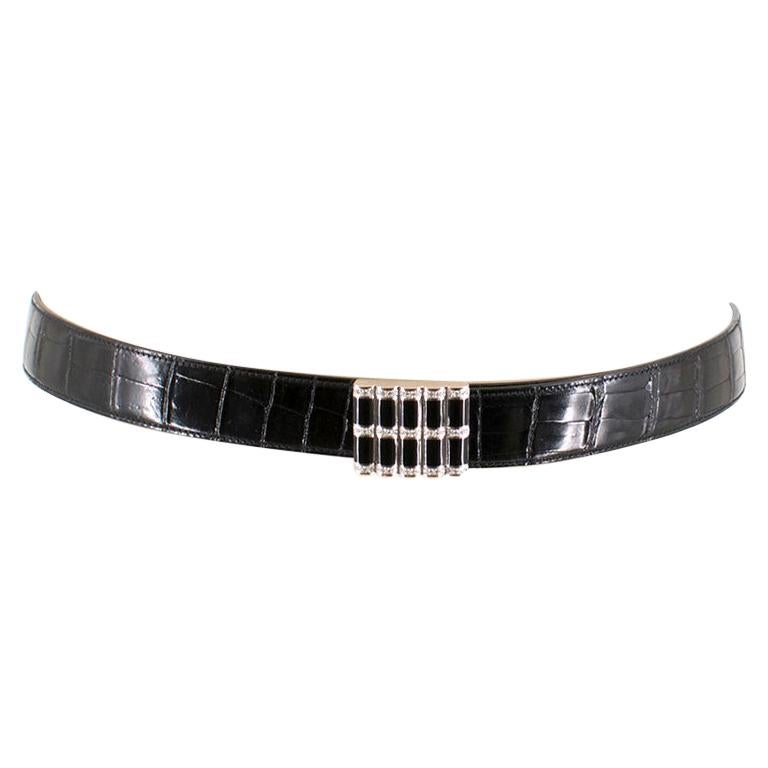 Stefano Ricci Black Crocodile & Diamond Belt

- Black crocodile leather belt
- Black enamel and clear diamond-embellished buckle 
- Adjustable buckle fastening
- This item comes with the original dust bag

Please note, these items are pre-owned and