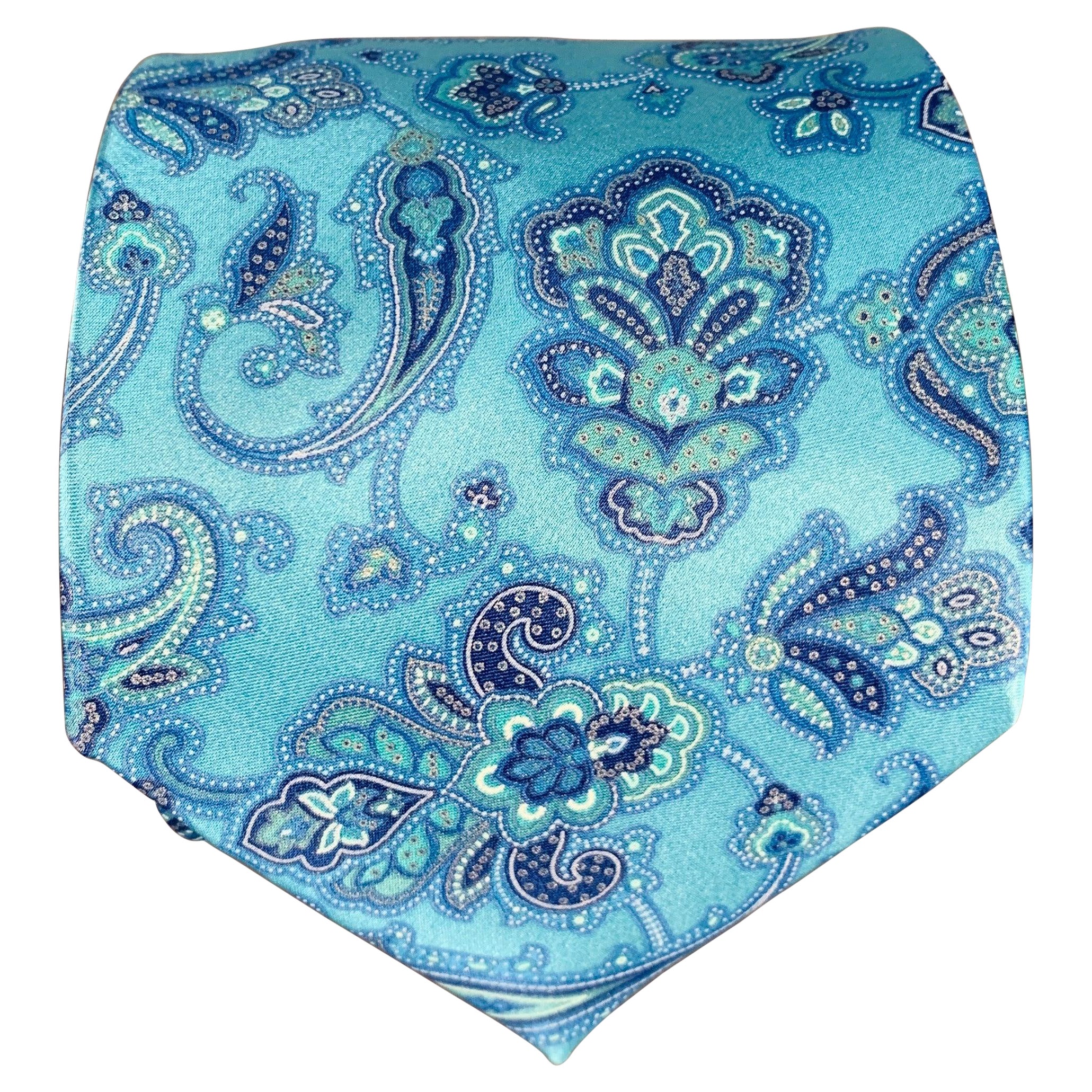STEFANO RICCI Blue Aqua Paisley Silk Tie