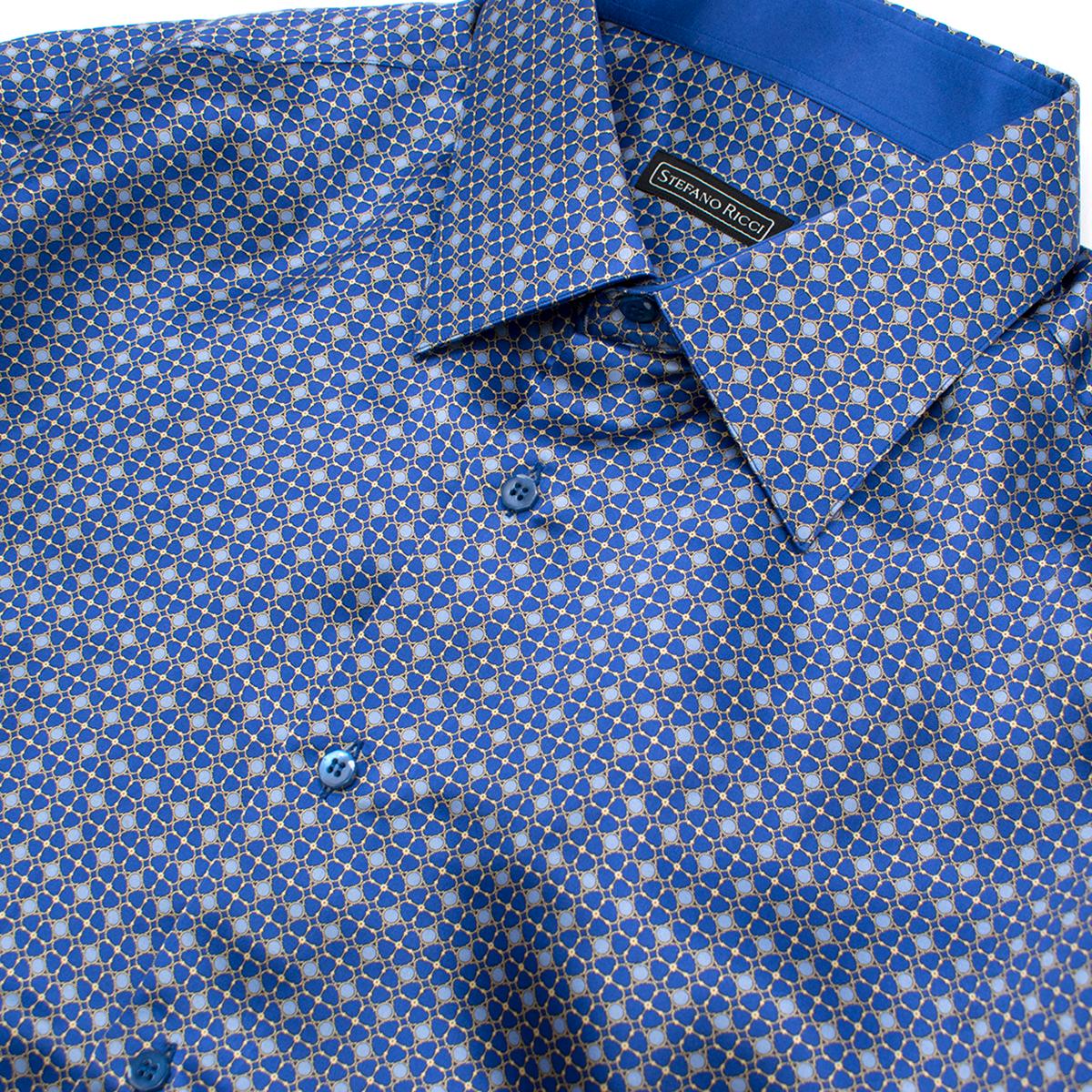 Men's Stefano Ricci Blue Print Silk Shirt XXL 