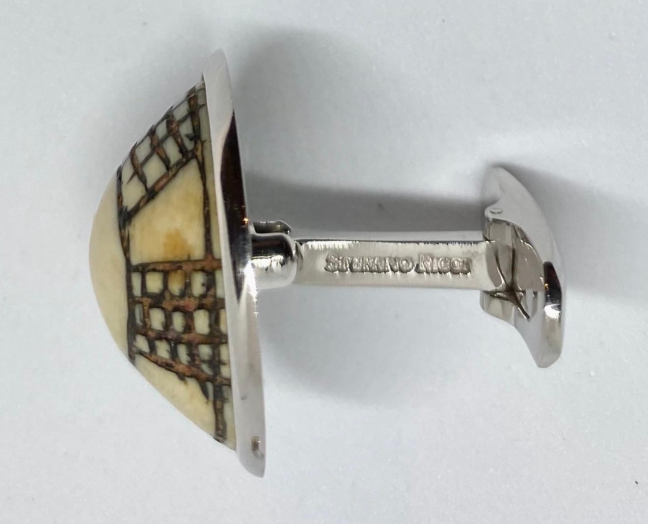 Contemporary Stefano Ricci Cufflinks in 18 Karat White Gold and Carved Bone For Sale