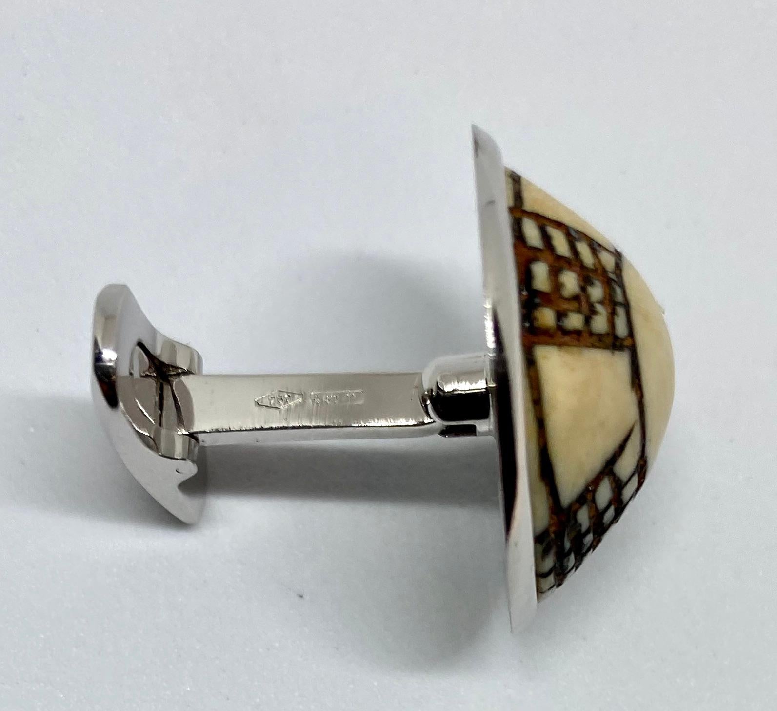 Mixed Cut Stefano Ricci Cufflinks in 18 Karat White Gold and Carved Bone For Sale