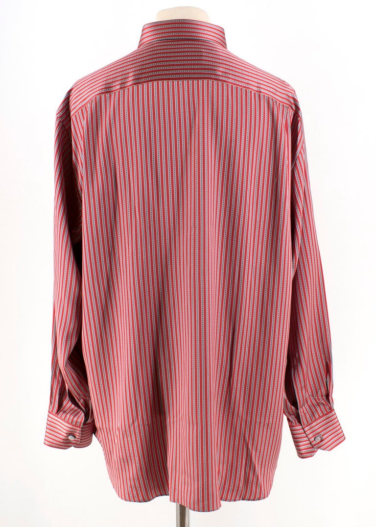 Stefano Ricci For Saint-Phil Red and Grey Striped Silk Shirt XL at ...