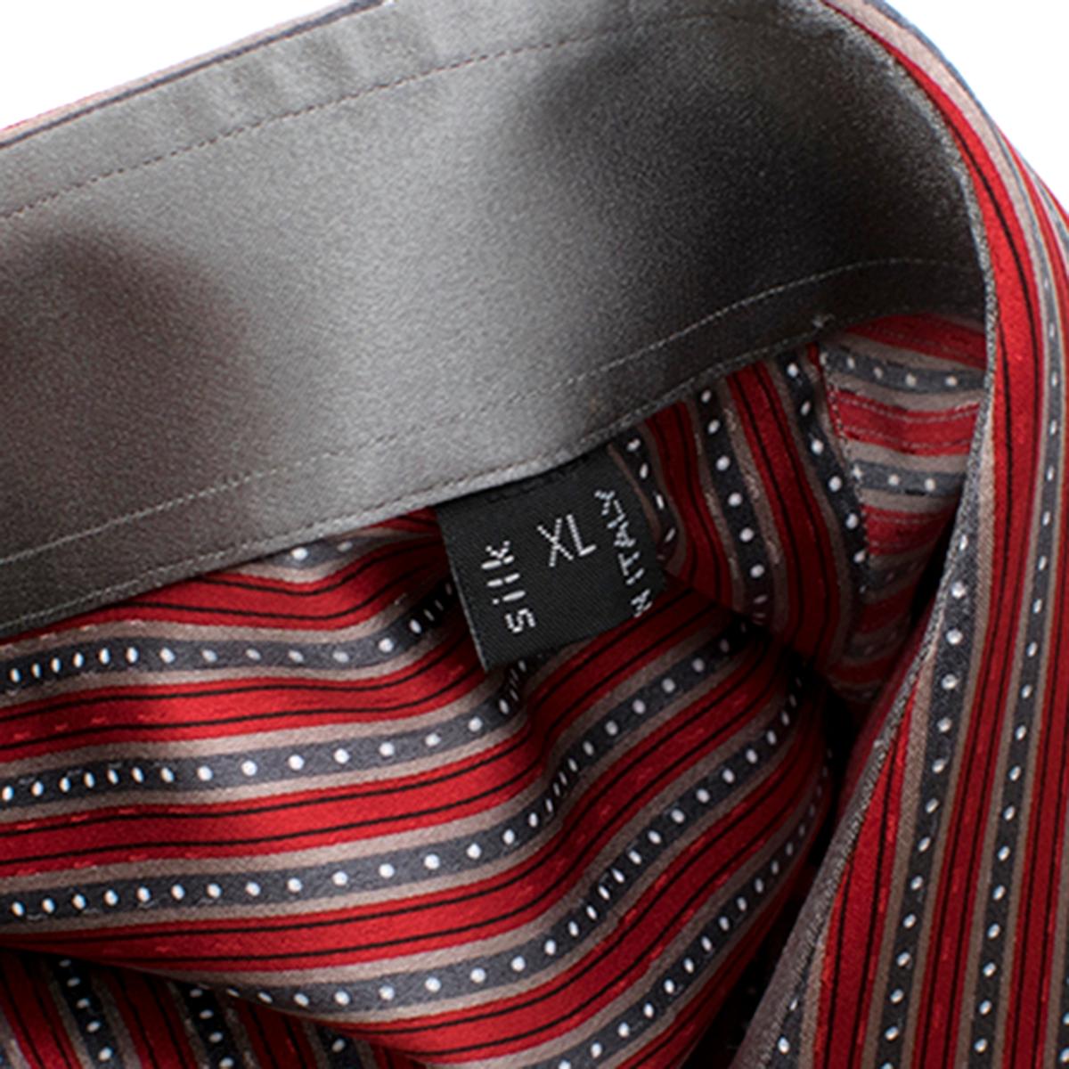 Stefano Ricci For Saint-Phil Red and Grey Striped Silk Shirt XL In Excellent Condition In London, GB