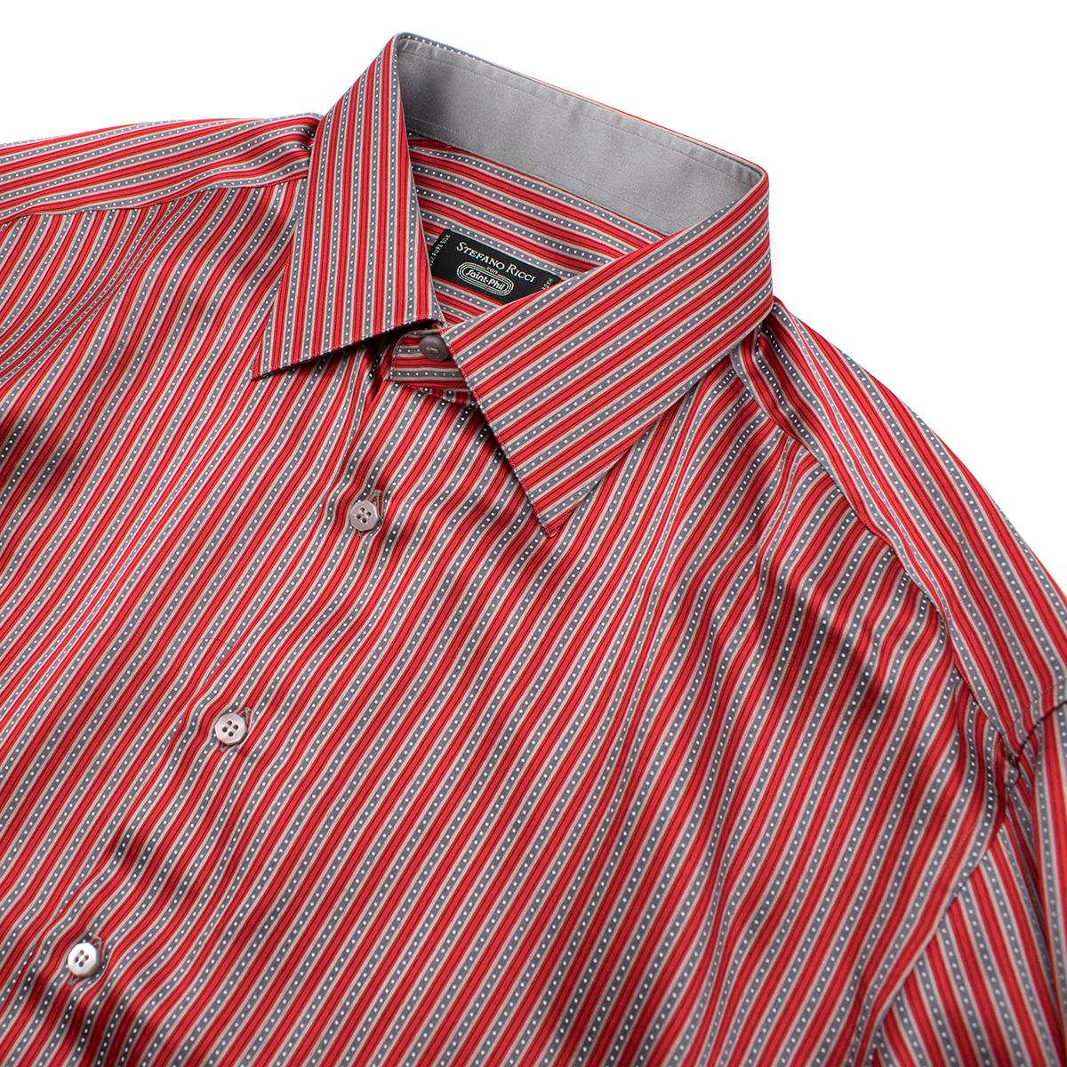 Men's Stefano Ricci For Saint-Phil Red and Grey Striped Silk Shirt XL