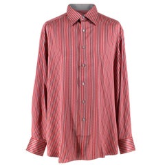 Stefano Ricci For Saint-Phil Red and Grey Striped Silk Shirt XL