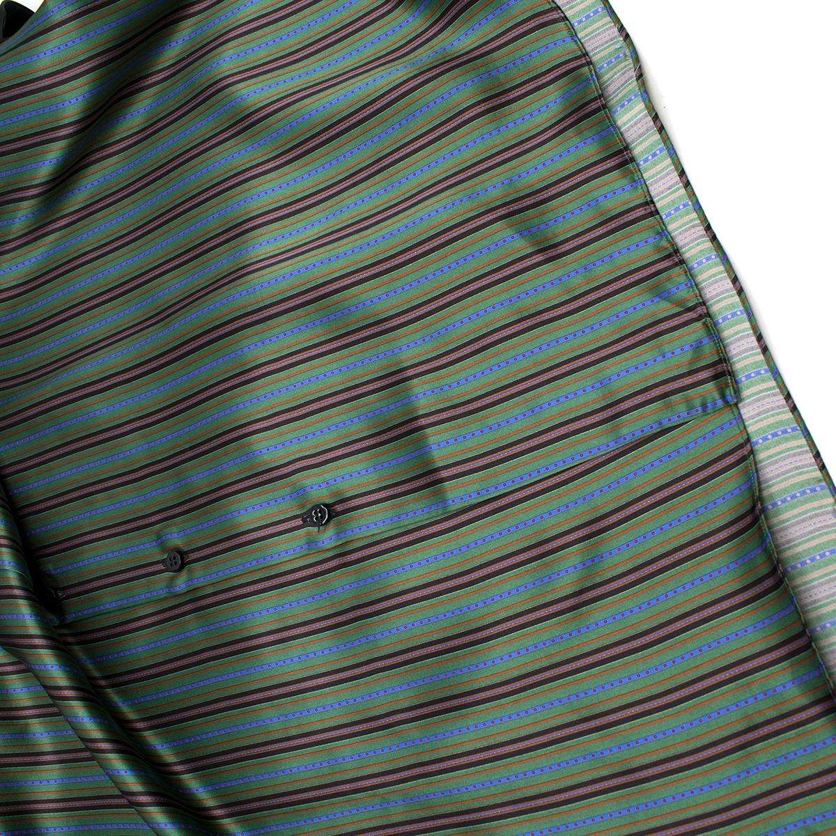 Stefano Ricci Green Multi Striped Silk Shirt XL 1