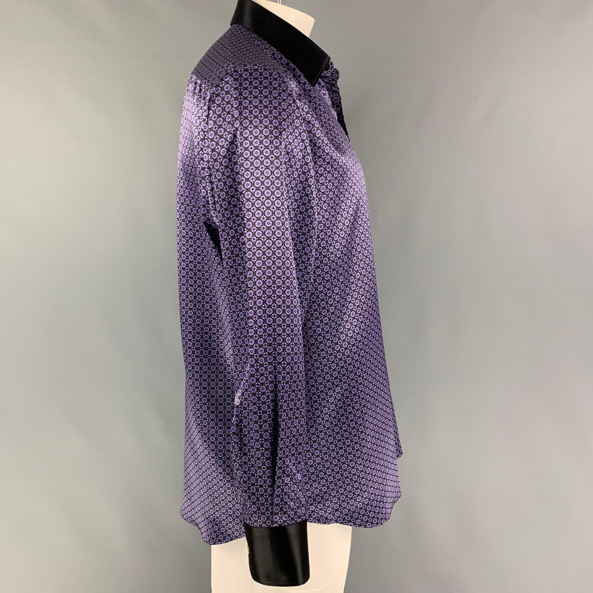 STEFANO RICCI long sleeve shirt comes in a purple & black dot print silk featuring a spread collar and a button up closure. Made in Italy. 

New With Tags.
Marked: 43/17
Original Retail Price: $1,400.00

Measurements:

Shoulder: 20 in.
Chest: 48