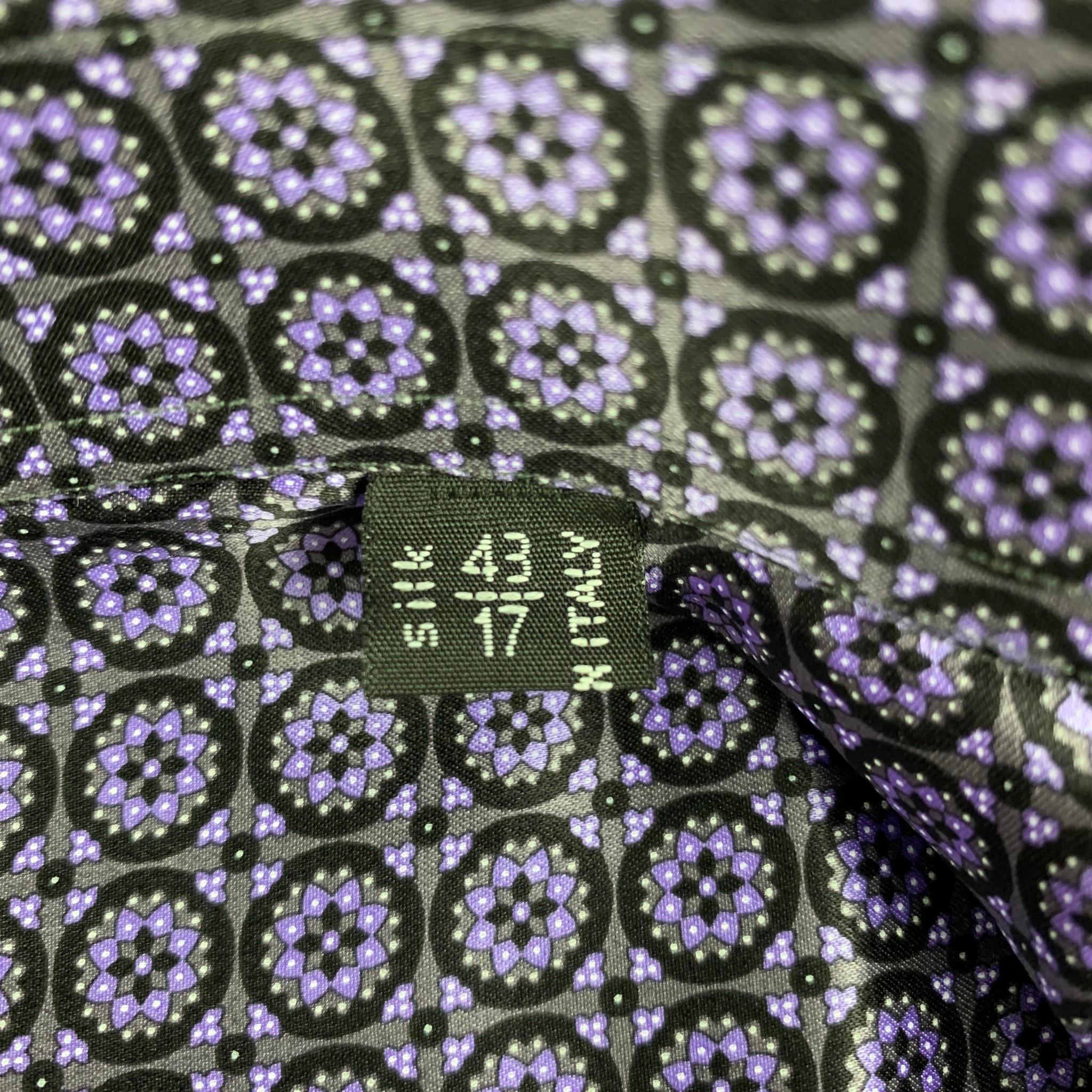 Men's STEFANO RICCI Size 43 Purple Black Dots Silk Long Sleeve Shirt