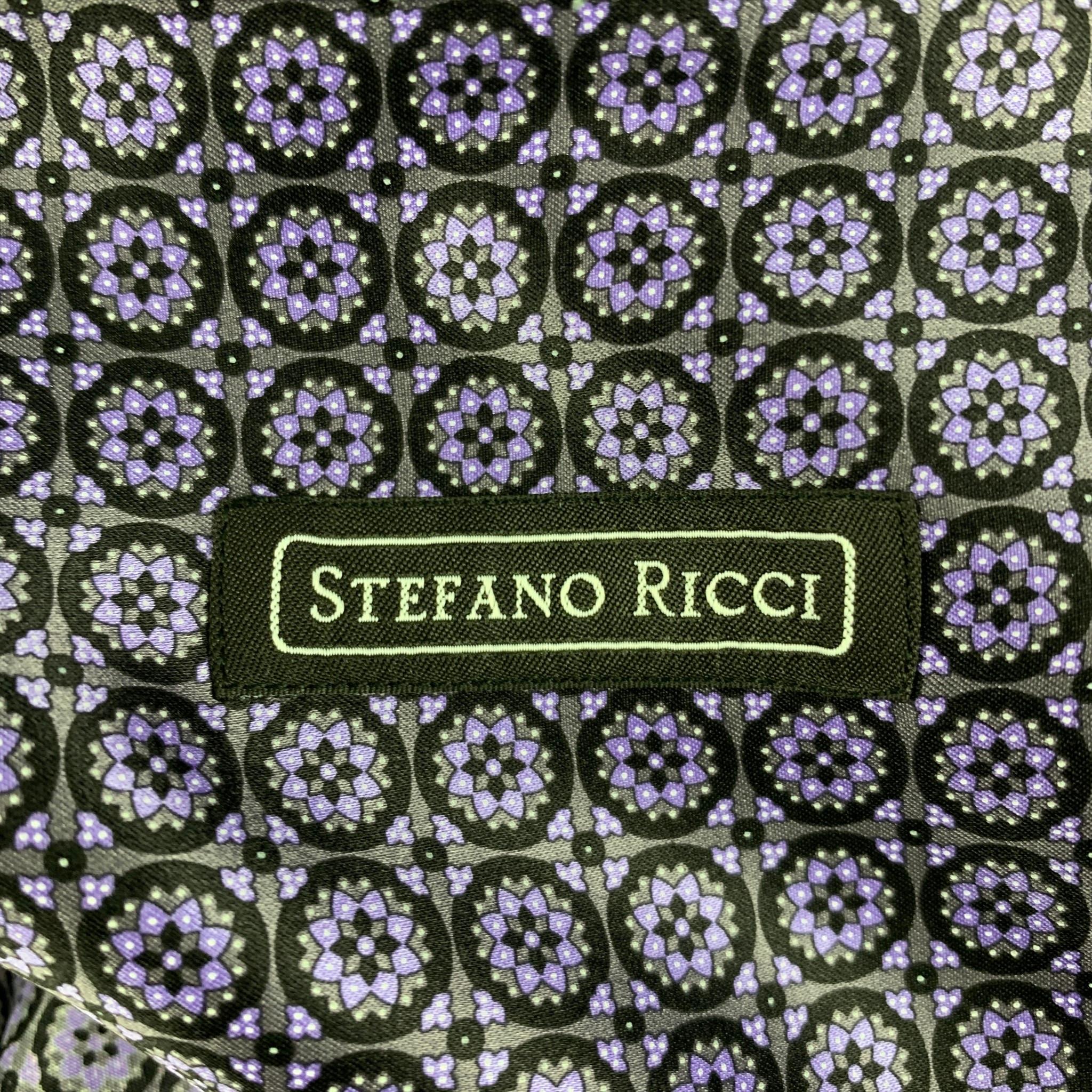 STEFANO RICCI Size 43 Purple Black Dots Silk Long Sleeve Shirt 1