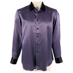 STEFANO RICCI Size 43 Purple Black Dots Silk Long Sleeve Shirt