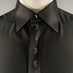 STEFANO RICCI Size XL Black Silk Hidden Placket Long Sleeve Shirt