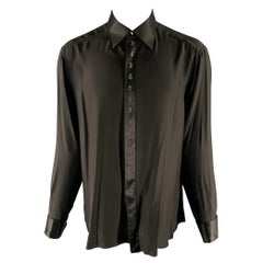 STEFANO RICCI Size XL Black Silk Hidden Placket Long Sleeve Shirt